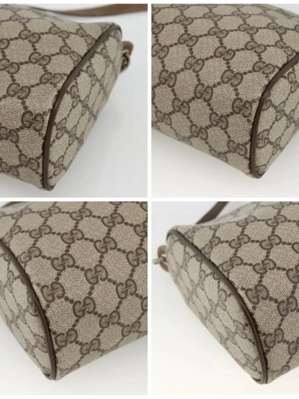 GUCCI GG Supreme Web Sherry Line Bag PVC Beige Gold 378 02 017 Auth BAZ162